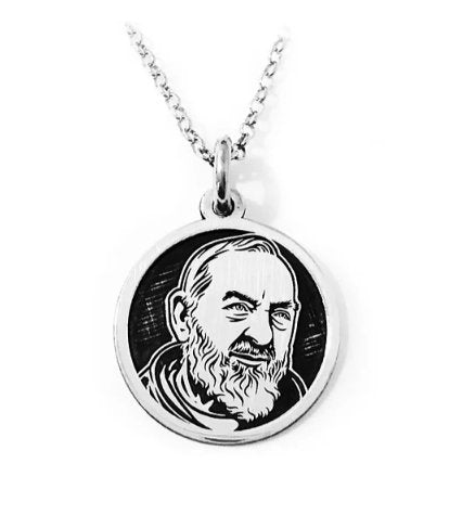 Collana con medaglia Padre Pio in argento 925%